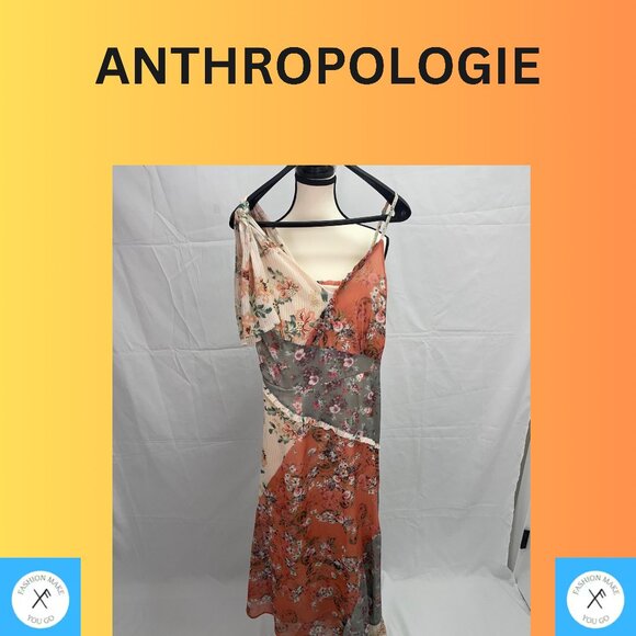Anthropologie Asymmetrical Floral Dress - Orange and Gray - Picture 1 of 6